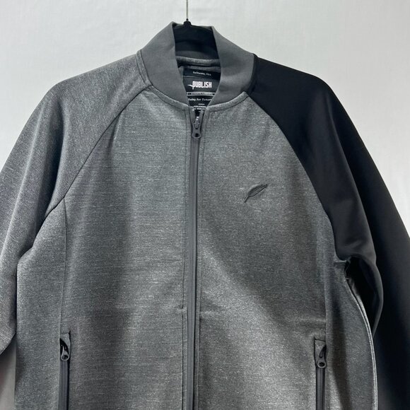 Publish Track Jacket Men M Full Zip Ribbed Trim Zip Pocket Colorblock Gray Black - Picture 4 of 12